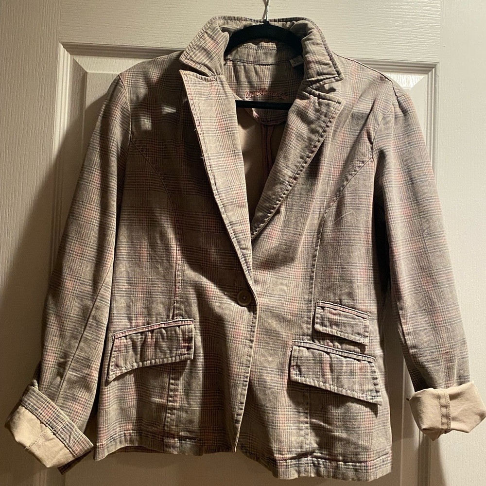 Caribbean Joe Women's Checkered Stretch Blazer - blue/pink Sz 10